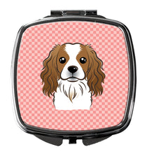 Load image into Gallery viewer, Checkerboard Pink Cavalier Spaniel Compact Mirror – Stylish Purse Mirror with Artistic Covers BB1224SCM