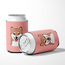 Load image into Gallery viewer, Checkerboard Pink Shiba Inu Can or Bottle Hugger BB1225CC