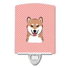 Load image into Gallery viewer, Checkerboard Pink Shiba Inu Ceramic Night Light BB1225CNL