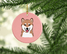 Load image into Gallery viewer, Checkerboard Pink Shiba Inu Ceramic Ornament BB1225CO1