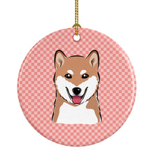 Load image into Gallery viewer, Checkerboard Pink Shiba Inu Ceramic Ornament BB1225CO1