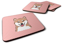 Load image into Gallery viewer, Checkerboard Pink Shiba Inu Coasters - Set of 4 Lightweight Foam, Absorbent Drink Coasters BB1225FC