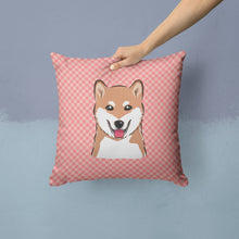 Load image into Gallery viewer, Checkerboard Pink Shiba Inu Canvas Throw Pillow - 14x14 Decorative Pillow – Art for Your Home &amp; Patio BB1225PW1414