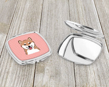 Load image into Gallery viewer, Checkerboard Pink Shiba Inu Compact Mirror – Stylish Purse Mirror with Artistic Covers BB1225SCM