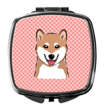 Load image into Gallery viewer, Checkerboard Pink Shiba Inu Compact Mirror – Stylish Purse Mirror with Artistic Covers BB1225SCM