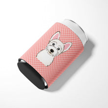 Load image into Gallery viewer, Checkerboard Pink Westie Can or Bottle Hugger BB1226CC