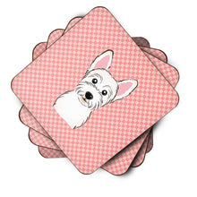 Load image into Gallery viewer, Checkerboard Pink Westie Coasters - Set of 4 Lightweight Foam, Absorbent Drink Coasters BB1226FC