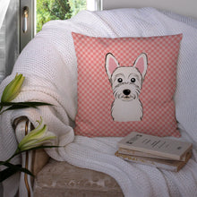 Load image into Gallery viewer, Checkerboard Pink Westie Canvas Throw Pillow - 14x14 Decorative Pillow – Art for Your Home &amp; Patio BB1226PW1414