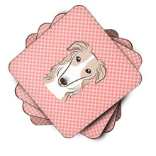 Load image into Gallery viewer, Checkerboard Pink Borzoi Coasters - Set of 4 Lightweight Foam, Absorbent Drink Coasters BB1228FC