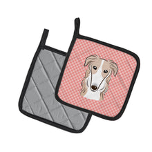 Load image into Gallery viewer, Checkerboard Pink Borzoi Pot Holders - Set of 2 - Heat-Resistant Kitchen Essentials BB1228PTHD