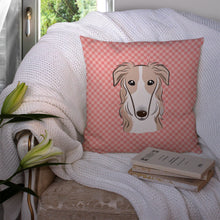 Load image into Gallery viewer, Checkerboard Pink Borzoi Canvas Throw Pillow - 14x14 Decorative Pillow – Art for Your Home &amp; Patio BB1228PW1414