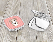 Load image into Gallery viewer, Checkerboard Pink Borzoi Compact Mirror – Stylish Purse Mirror with Artistic Covers BB1228SCM