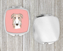 Load image into Gallery viewer, Checkerboard Pink Borzoi Compact Mirror – Stylish Purse Mirror with Artistic Covers BB1228SCM