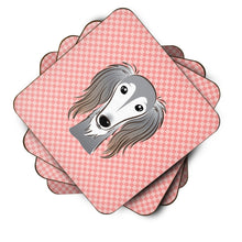 Load image into Gallery viewer, Checkerboard Pink Saluki Coasters - Set of 4 Lightweight Foam, Absorbent Drink Coasters BB1229FC