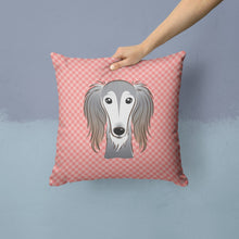 Load image into Gallery viewer, Checkerboard Pink Saluki Canvas Throw Pillow - 14x14 Decorative Pillow – Art for Your Home &amp; Patio BB1229PW1414
