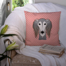Load image into Gallery viewer, Checkerboard Pink Saluki Canvas Throw Pillow - 14x14 Decorative Pillow – Art for Your Home &amp; Patio BB1229PW1414
