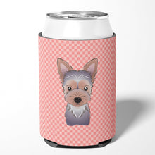Load image into Gallery viewer, Checkerboard Pink Yorkie Puppy Can or Bottle Hugger BB1232CC