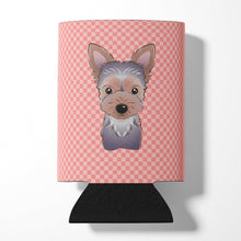 Load image into Gallery viewer, Checkerboard Pink Yorkie Puppy Can or Bottle Hugger BB1232CC