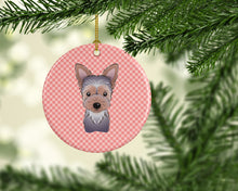 Load image into Gallery viewer, Checkerboard Pink Yorkie Puppy Ceramic Ornament