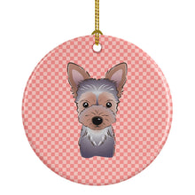Load image into Gallery viewer, Checkerboard Pink Yorkie Puppy Ceramic Ornament