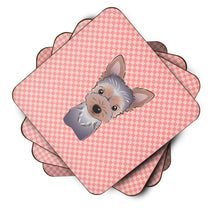 Load image into Gallery viewer, Checkerboard Pink Yorkie Puppy Coasters - Set of 4 Lightweight Foam, Absorbent Drink Coasters BB1232FC