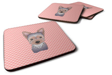 Load image into Gallery viewer, Checkerboard Pink Yorkie Puppy Coasters - Set of 4 Lightweight Foam, Absorbent Drink Coasters BB1232FC
