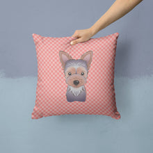 Load image into Gallery viewer, Checkerboard Pink Yorkie Puppy Canvas Throw Pillow - 14x14 Decorative Pillow – Art for Your Home &amp; Patio BB1232PW1414