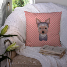 Load image into Gallery viewer, Checkerboard Pink Yorkie Puppy Canvas Throw Pillow - 14x14 Decorative Pillow – Art for Your Home &amp; Patio BB1232PW1414