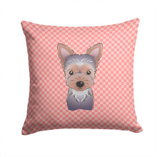 Load image into Gallery viewer, Checkerboard Pink Yorkie Puppy Canvas Throw Pillow - 14x14 Decorative Pillow – Art for Your Home &amp; Patio BB1232PW1414
