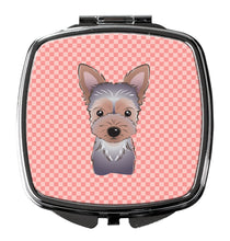 Load image into Gallery viewer, Checkerboard Pink Yorkie Puppy Compact Mirror – Stylish Purse Mirror with Artistic Covers BB1232SCM