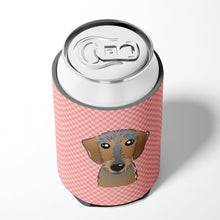 Load image into Gallery viewer, Checkerboard Pink Wirehaired Dachshund Can or Bottle Hugger BB1233CC