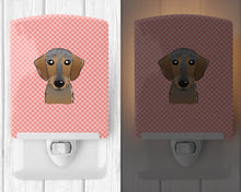 Load image into Gallery viewer, Checkerboard Pink Wirehaired Dachshund Ceramic Night Light BB1233CNL