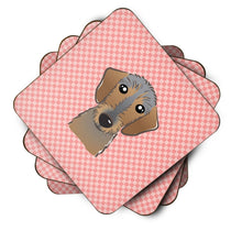 Load image into Gallery viewer, Checkerboard Pink Wirehaired Dachshund Coasters - Set of 4 Lightweight Foam, Absorbent Drink Coasters BB1233FC