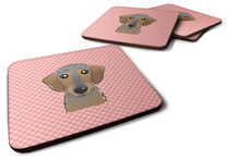 Load image into Gallery viewer, Checkerboard Pink Wirehaired Dachshund Coasters - Set of 4 Lightweight Foam, Absorbent Drink Coasters BB1233FC