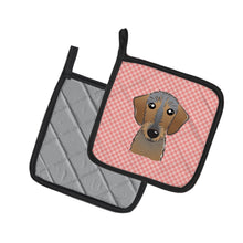 Load image into Gallery viewer, Checkerboard Pink Wirehaired Dachshund Pot Holders - Set of 2 - Heat-Resistant Kitchen Essentials BB1233PTHD