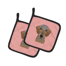 Load image into Gallery viewer, Checkerboard Pink Wirehaired Dachshund Pot Holders - Set of 2 - Heat-Resistant Kitchen Essentials BB1233PTHD