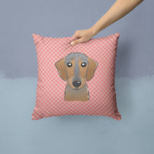 Load image into Gallery viewer, Checkerboard Pink Wirehaired Dachshund Canvas Throw Pillow - 14x14 Decorative Pillow – Art for Your Home &amp; Patio BB1233PW1414