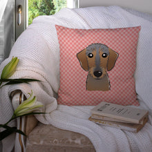 Load image into Gallery viewer, Checkerboard Pink Wirehaired Dachshund Canvas Throw Pillow - 14x14 Decorative Pillow – Art for Your Home &amp; Patio BB1233PW1414