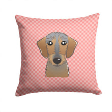Load image into Gallery viewer, Checkerboard Pink Wirehaired Dachshund Canvas Throw Pillow - 14x14 Decorative Pillow – Art for Your Home &amp; Patio BB1233PW1414