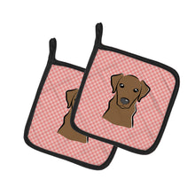 Load image into Gallery viewer, Checkerboard Pink Chocolate Labrador Pot Holders - Set of 2 - Heat-Resistant Kitchen Essentials BB1234PTHD