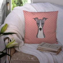 Load image into Gallery viewer, Checkerboard Pink Italian Greyhound Canvas Throw Pillow - 14x14 Decorative Pillow – Art for Your Home &amp; Patio BB1236PW1414