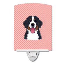 Load image into Gallery viewer, Checkerboard Pink Bernese Mountain Dog Ceramic Night Light BB1237CNL