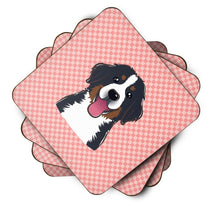 Load image into Gallery viewer, Checkerboard Pink Bernese Mountain Dog Coasters - Set of 4 Lightweight Foam, Absorbent Drink Coasters BB1237FC