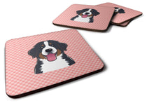 Load image into Gallery viewer, Checkerboard Pink Bernese Mountain Dog Coasters - Set of 4 Lightweight Foam, Absorbent Drink Coasters BB1237FC