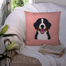 Load image into Gallery viewer, Checkerboard Pink Bernese Mountain Dog Canvas Throw Pillow - 14x14 Decorative Pillow – Art for Your Home &amp; Patio BB1237PW1414