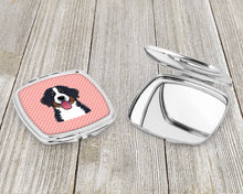 Load image into Gallery viewer, Checkerboard Pink Bernese Mountain Dog Compact Mirror – Stylish Purse Mirror with Artistic Covers BB1237SCM