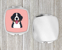 Load image into Gallery viewer, Checkerboard Pink Bernese Mountain Dog Compact Mirror – Stylish Purse Mirror with Artistic Covers BB1237SCM