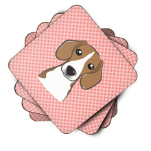 Load image into Gallery viewer, Checkerboard Pink Beagle Coasters - Set of 4 Lightweight Foam, Absorbent Drink Coasters BB1239FC