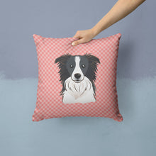 Load image into Gallery viewer, Checkerboard Pink Border Collie Canvas Throw Pillow - 14x14 Decorative Pillow – Art for Your Home &amp; Patio BB1241PW1414