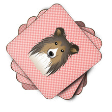 Load image into Gallery viewer, Checkerboard Pink Sheltie Coasters - Set of 4 Lightweight Foam, Absorbent Drink Coasters BB1242FC
